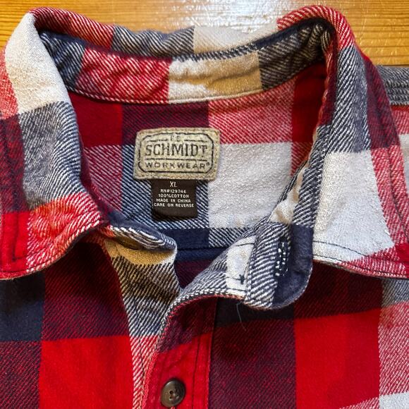 C.E. Schmidt Workwear red blue heavy cotton button up collar shirt SIZE XL - Picture 4 of 5
